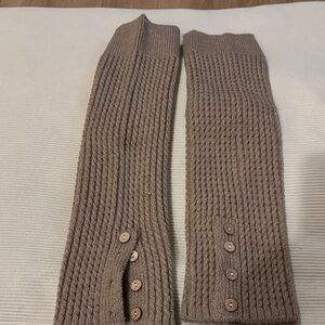 Knit Button Accent Arm/Leg Warmers in Taupe
